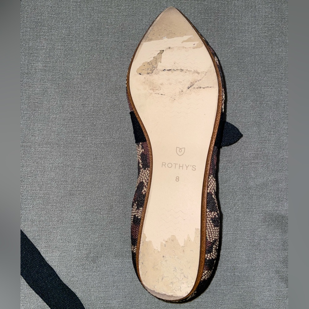 Rothy's Leopard Print Pointed Flats with Black Ribbon - Picture 4 of 5